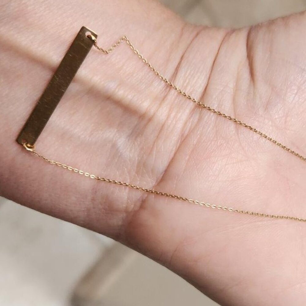 14K Solid Gold Necklace with Engravable Plate -16" - Picture 6 of 9